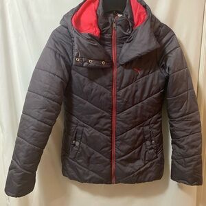 Puma Women's Charcoal and Crimson Puffer Jacket